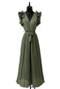 A2516 Khaki Ruffle Pleat Jumpsuit
