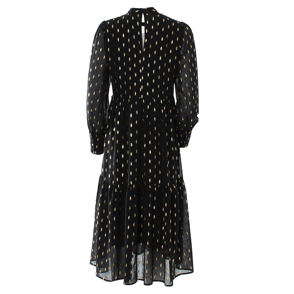 A1195 Lia Black/Gold Smock Midi Dress