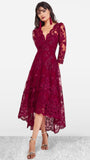 4-A1231 Wine Red Embroidered Hi Lo Dress