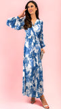 A1426 Callie Blue Print Pleat Dress