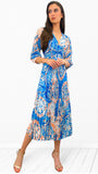 4-A0648 Dreamcatcher Blue Print Pleat Dress