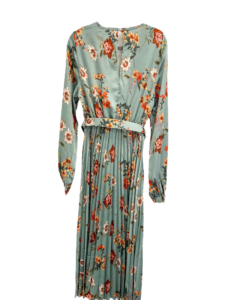 A0991 Sage Floral Pleat Dress