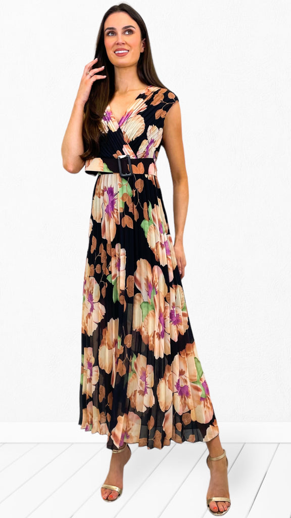 A0701 Sleeveless Callie Black Floral Dress