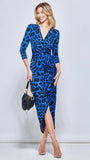 A1323 Blue Print Wrap Style Dress