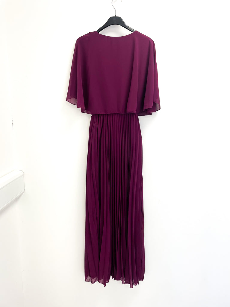A1011 Magenta Cape Pleat Dress