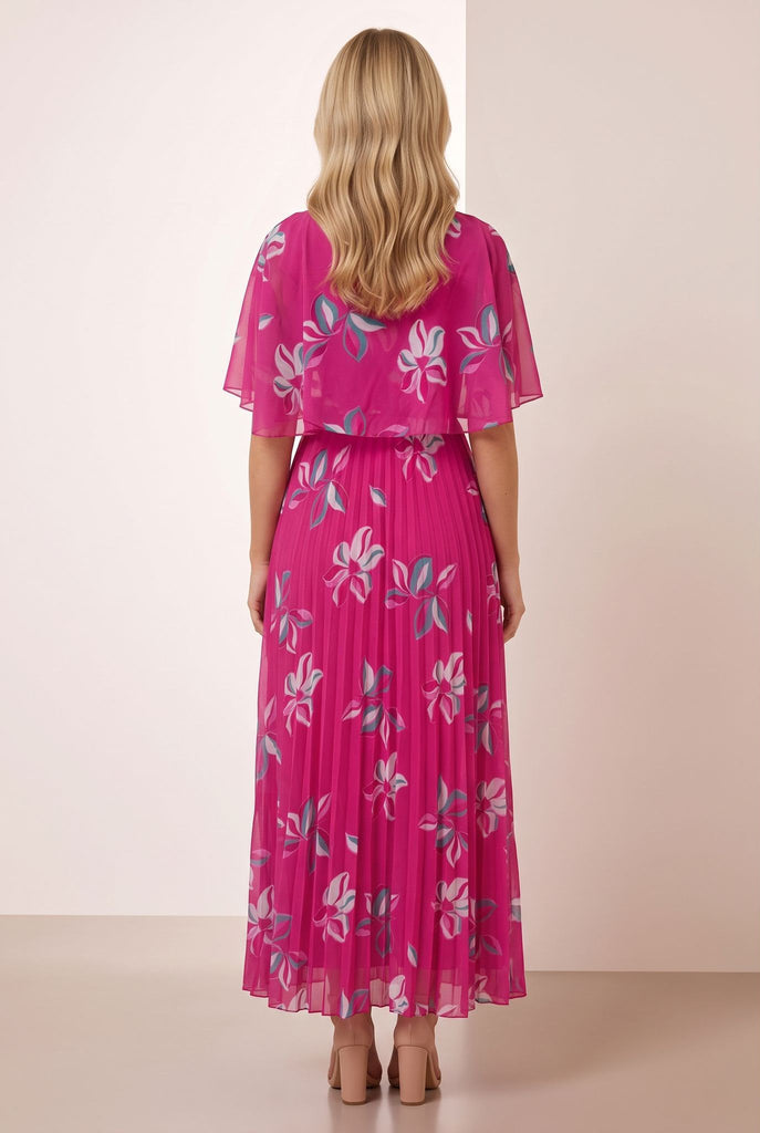 A3141 Nicole Pink Print Cape Dress