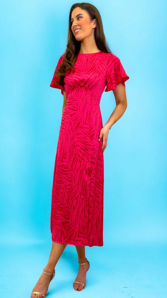 A0819 Serena Pink Zebra Midi Dress