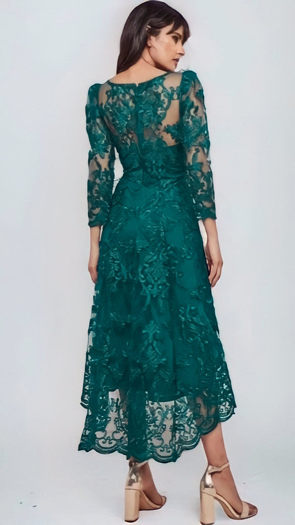4-A0916 Green Embroidered Hi Lo Dress
