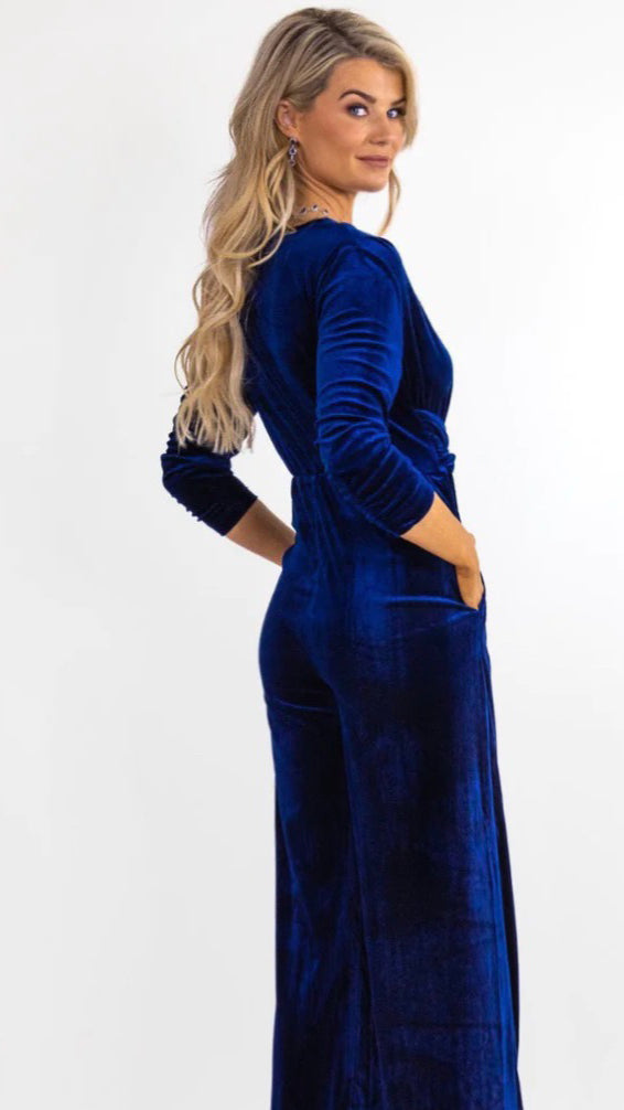 A1194 Sophia Navy Blue Velour Jumpsuit