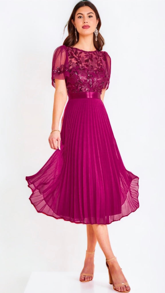 A1219 Magenta Embroidered Bodice Dress