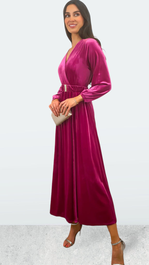 A1228 Mabilia Magenta Velour Dress