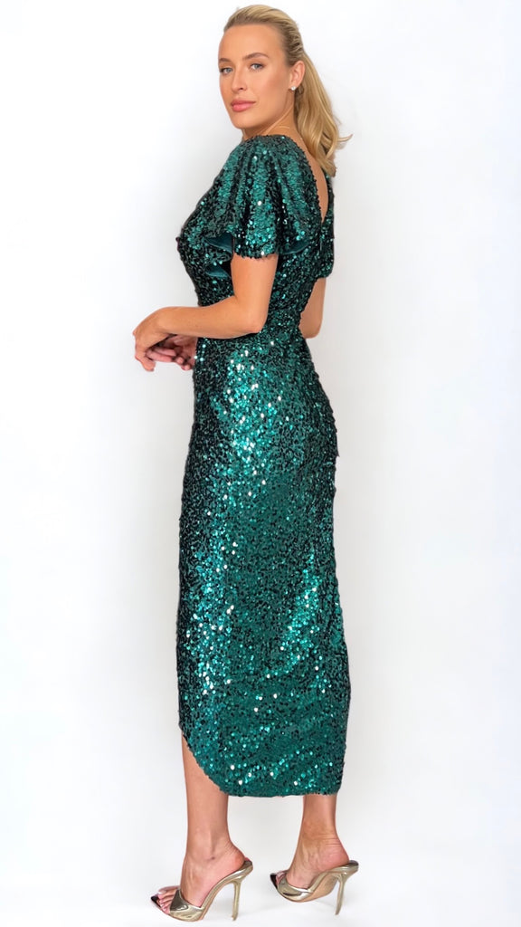 4-A1948MM Preslee Sequin Faux Wrap Dress