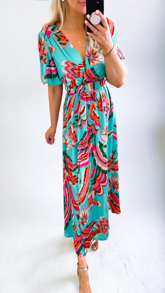 A0946 Mabilia Mint Print Midi Dress