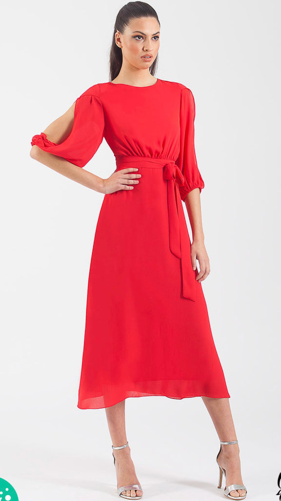 A1047 Missy Cold Shoulder Midi Dress