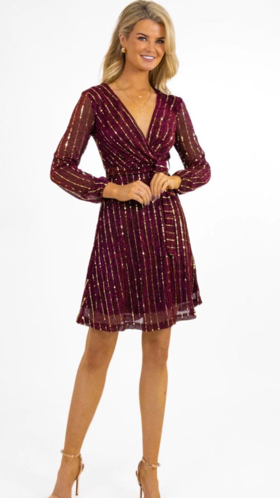 A1174 Kylie Burgundy Sparkle Mini Dress