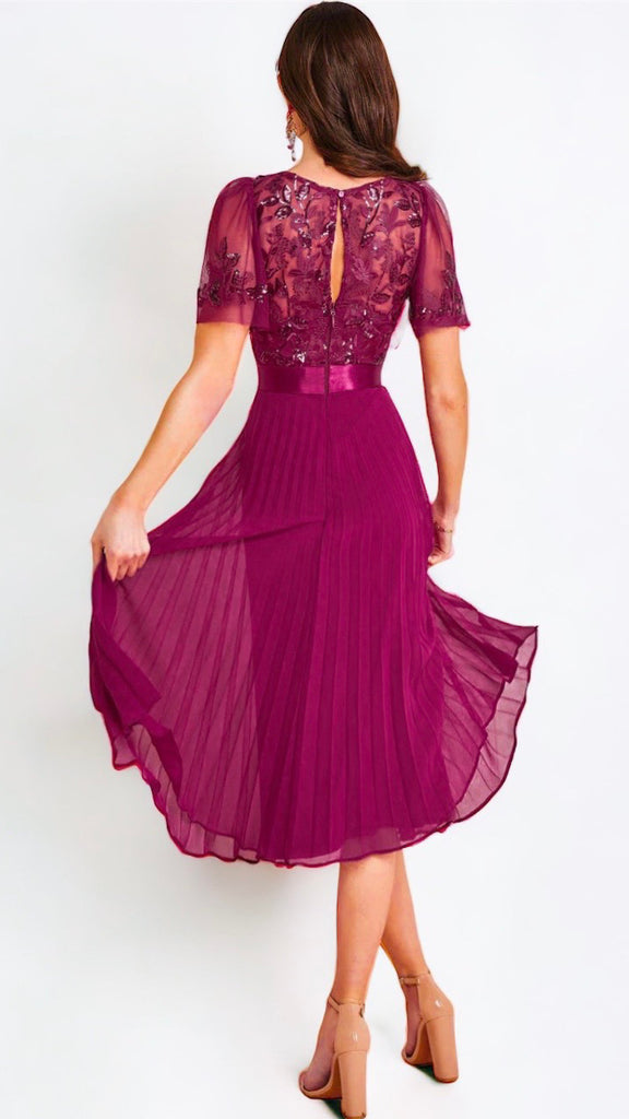 A1219 Magenta Embroidered Bodice Dress