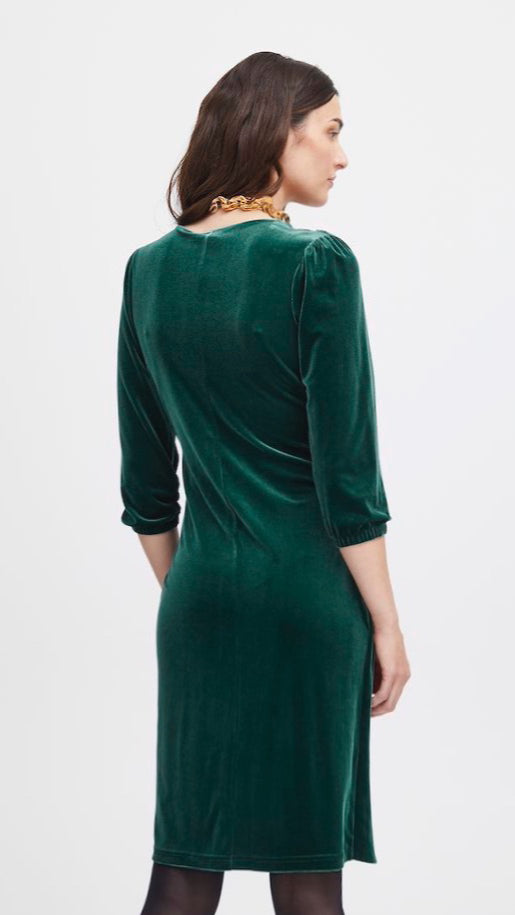 5-A1210 Velour Faux Wrap Dress Green