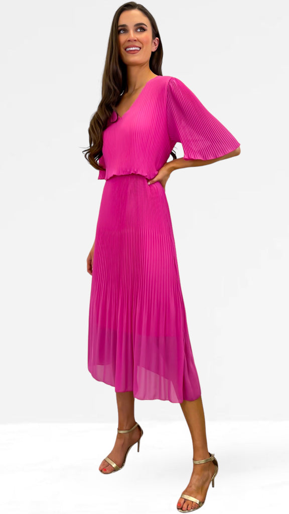 1-A0833 Pink Loose Top Pleat Dress