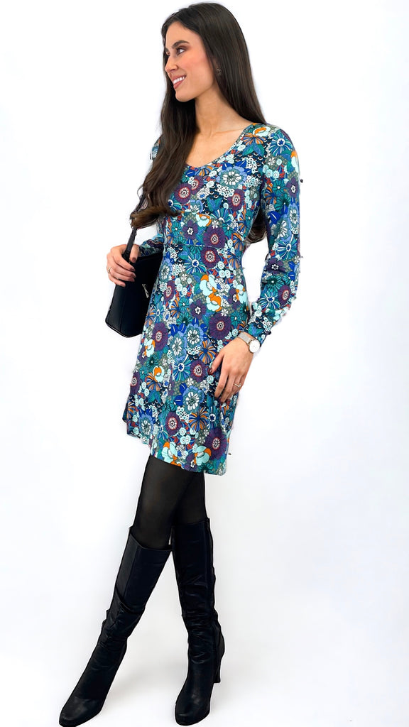 4-A1334 Blue Floral Tunic Dress