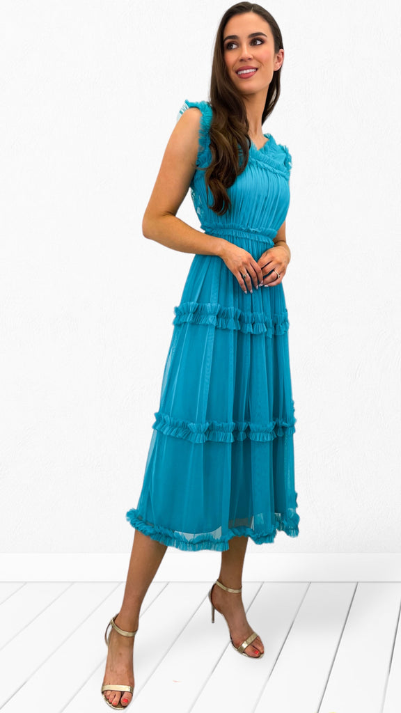 Orange Print Malva Flounce Maxi Dresses dresses online party