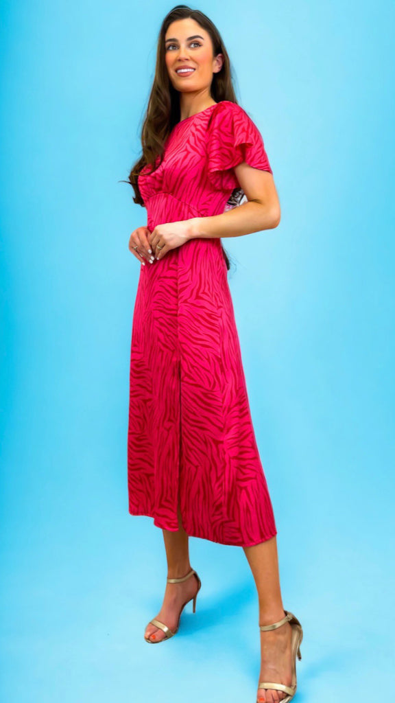 A0819 Serena Pink Zebra Midi Dress
