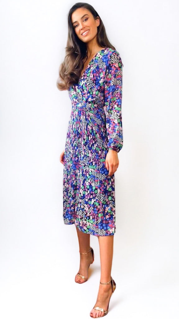 1-A0933 Kimberley Multi Floral Pleat Dress