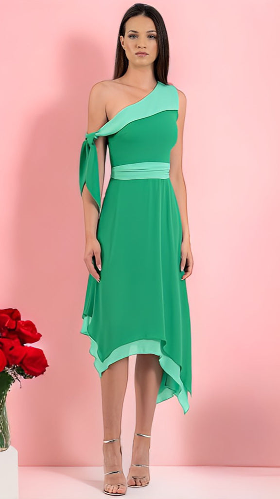 A1415 Bonnie Green 2 Tone Flare Dress