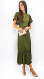A1295 Paola Olive Jacquard Midi Dress