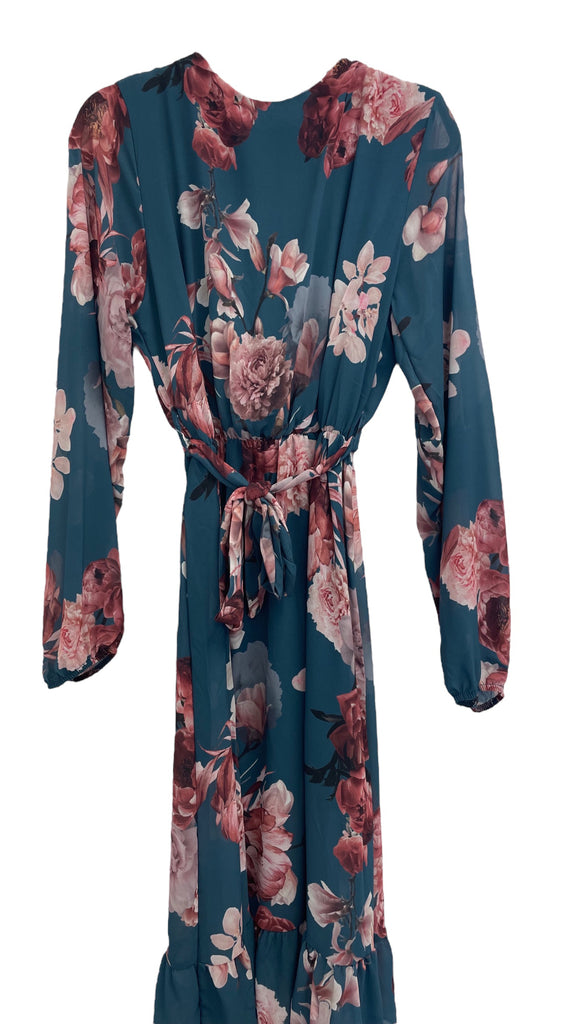 A1014 Teal Floral Andrea Dress