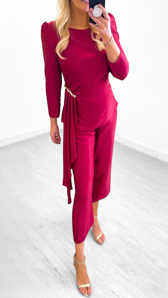 A1243 Wine Red Trouser Set