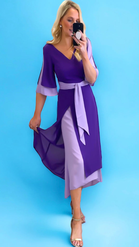 A1384 Cosima Purple 2 Tone Flare Dress