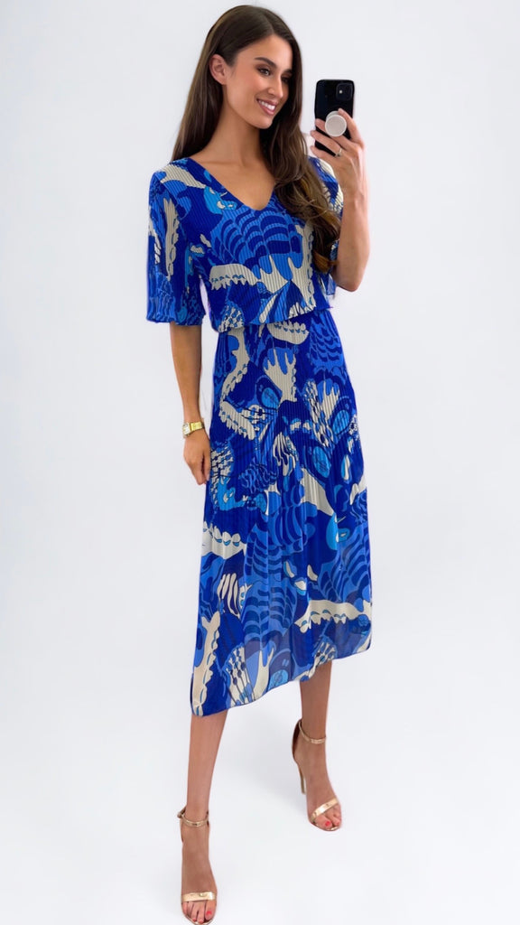 A0934 Blue/White Print Loose Top Dress