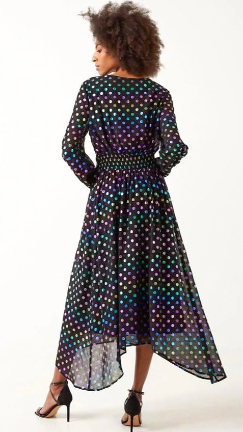5-A1254 Isa Black/Multi Foil Dotty Dress