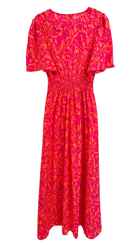 A1021 Zorica Orange/Pink Button Dress