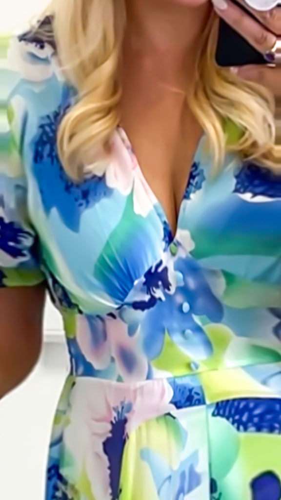 A0888 Blue Multi Hi Lo Designer Vibe Dress