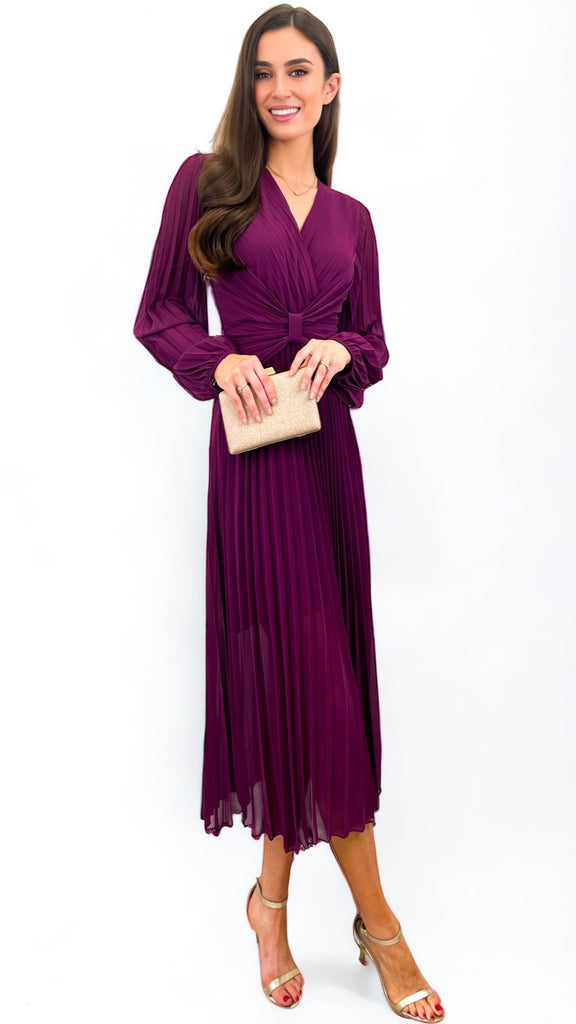 A1057 Magenta Corset Pleat Dress