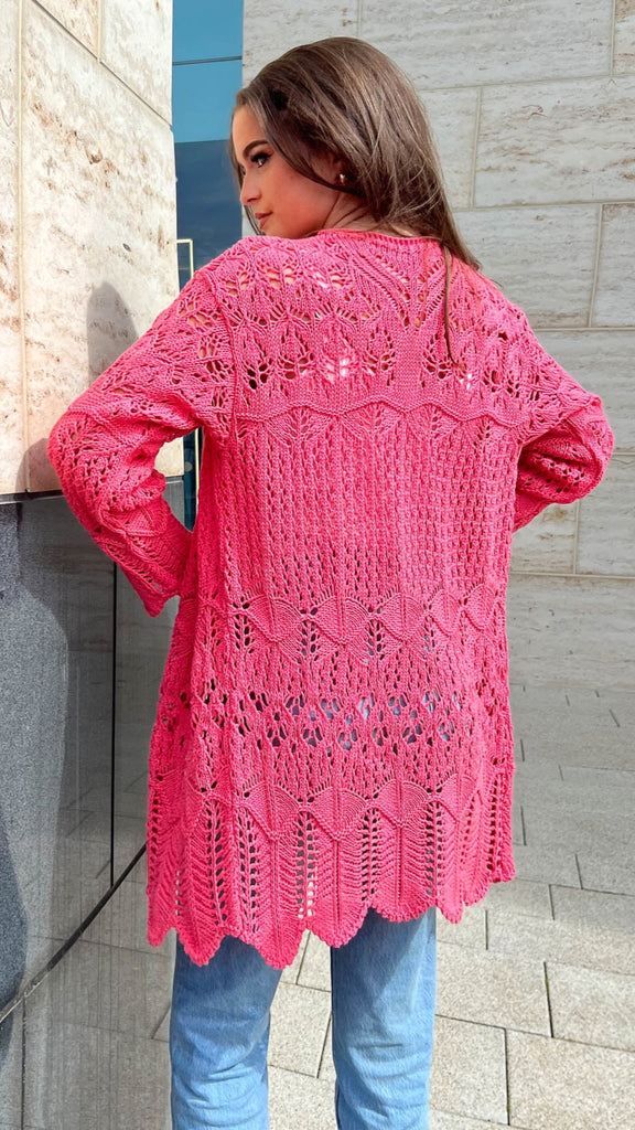 A0939 Coral Crochet Cardi