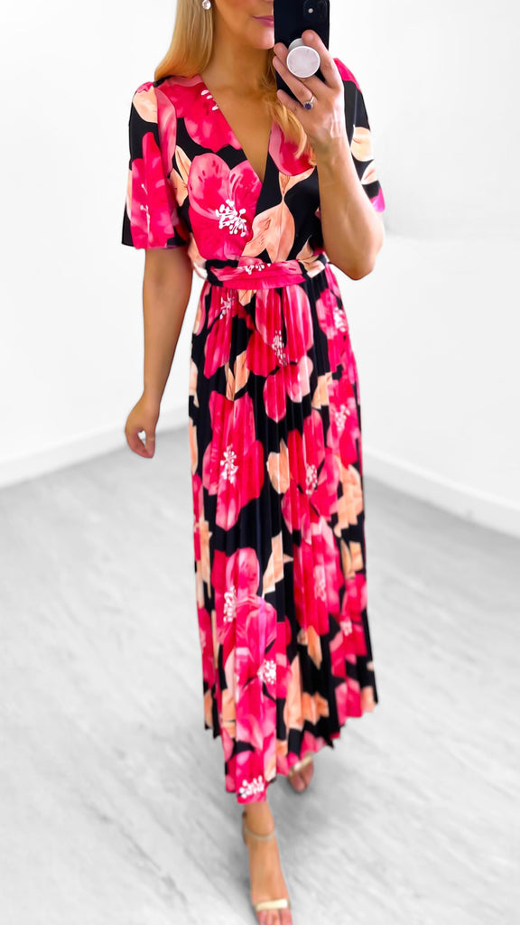 A1056 Laure Satin Feel Pleat Dress