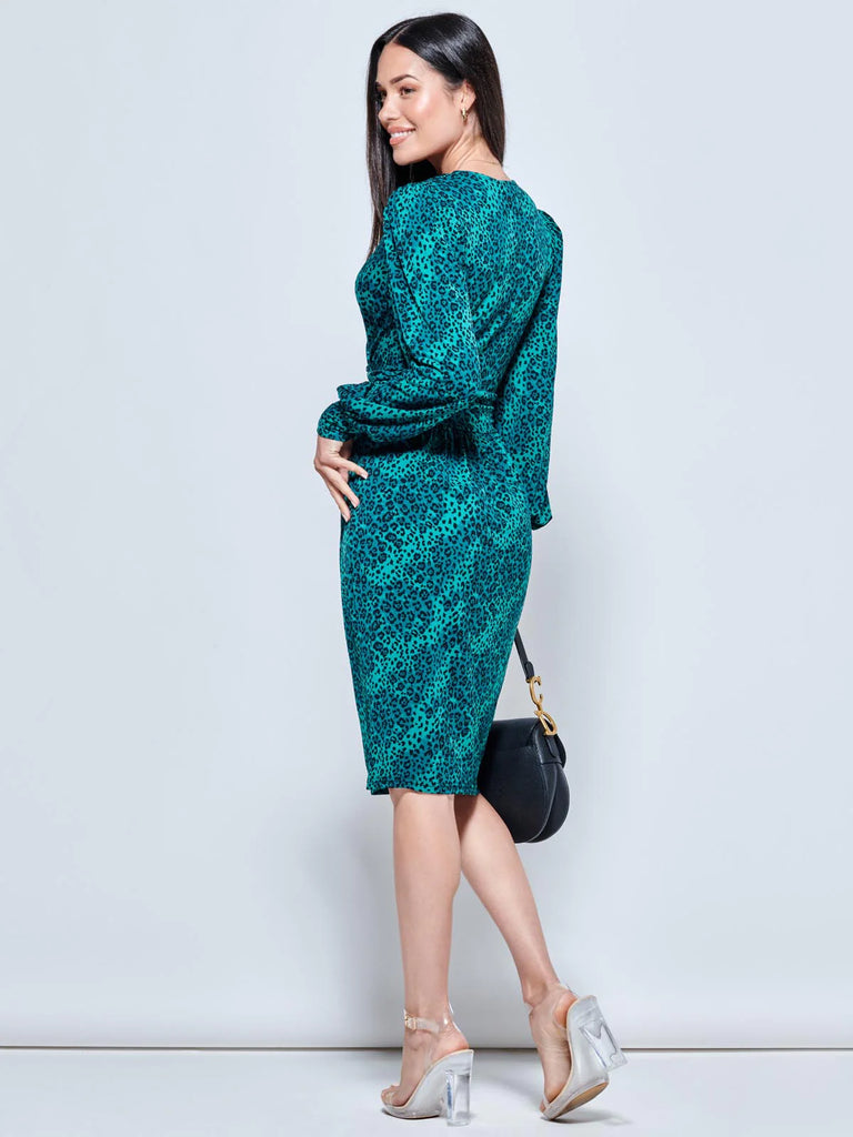 A1227 Green Animal Print Dress