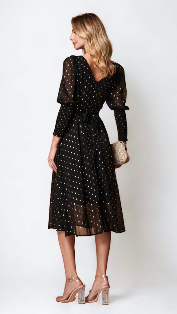 A1136 Metallic Puff Sleeve Dress