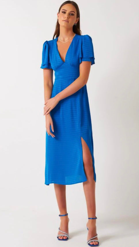 A0756 Claire Blue Print Midi Dress