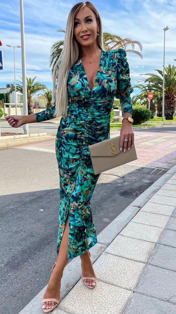 A0784 Kita Rouched Dress Green