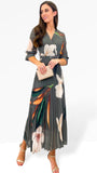 A1028 Khaki Print Pleat Dress