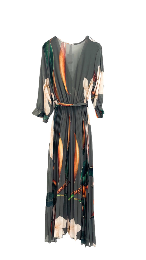 A1028 Khaki Print Pleat Dress