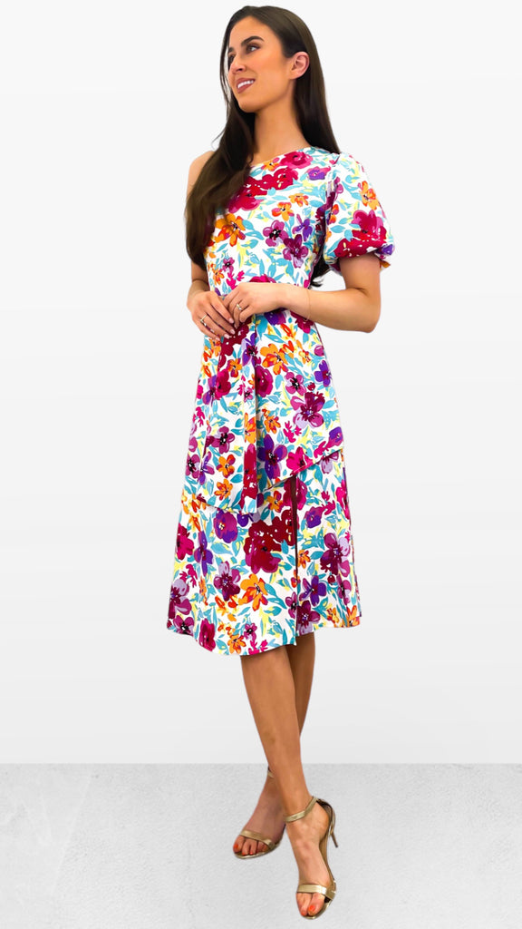 4-A0721 Camila Floral One Shoulder Dress
