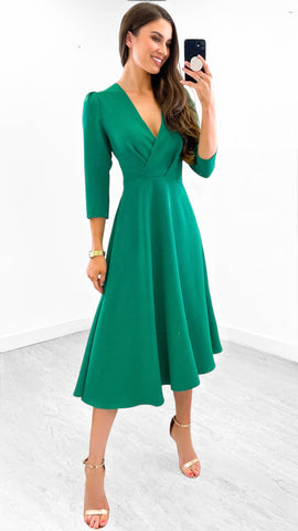 4-A1058 Green/Plum Twist Front Dress