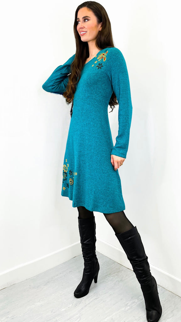 4-A1338 Turquoise Snugly Tunic Dress
