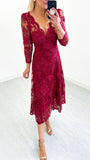 4-A1231 Wine Red Embroidered Hi Lo Dress