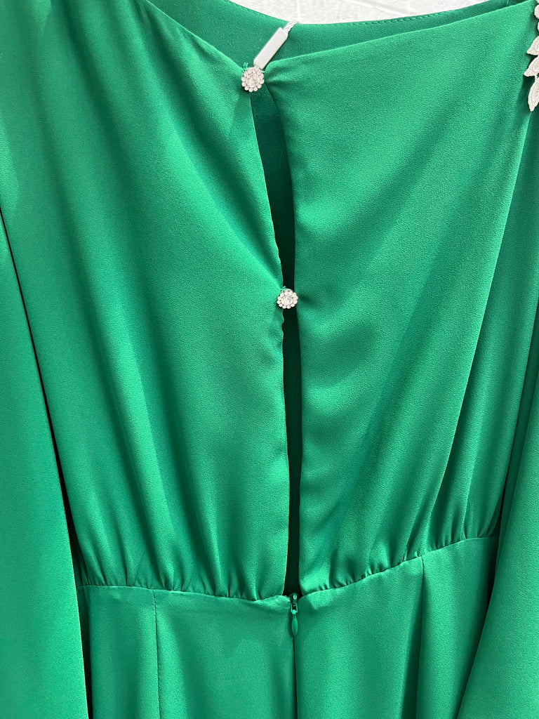 4-A1007 Mara Green Cold Shoulder Dress