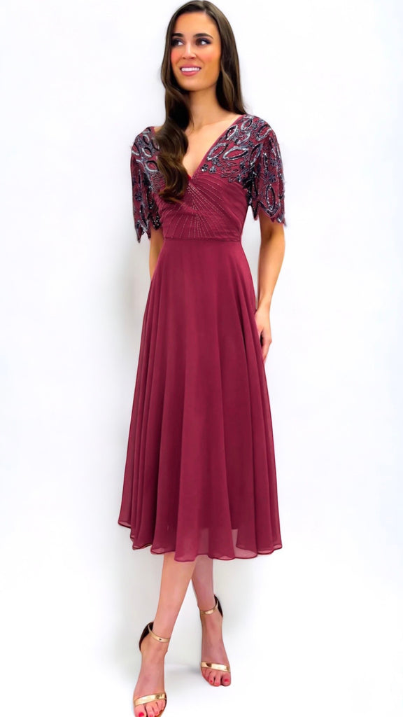 4-A1299 Tilly Burgundy Embellished Dress